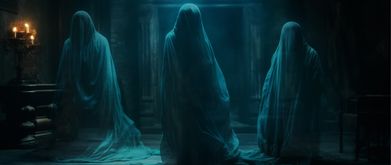 Three ghosts in a dark hall.