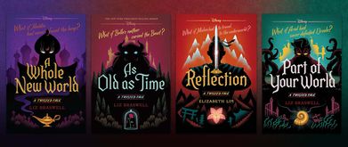 This collage of Disney Titles from A Twisted Tale includes A Whole New World and As Old As Time