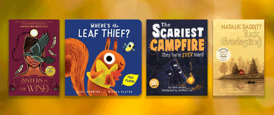 Covers of four fall children's book set against yellow background.