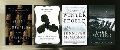 Four gothic covers set against white and black background.