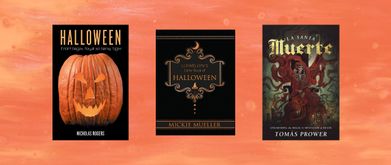 Covers of "Halloween: From Pagan Ritual to Party Night" by Nicholas Rogers, "Llewellyn's Little Book of Halloween" by Mickie Mueller, and "La Santa Muerte: Unearthing the Magic & Mysticism of Death" by Tomás Prower