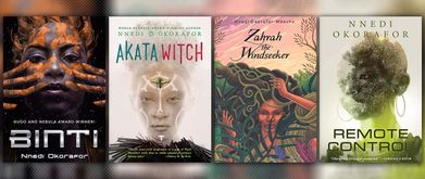 the collage includes binti, akata witch, and remote control, featuring portraits of black women on the covers