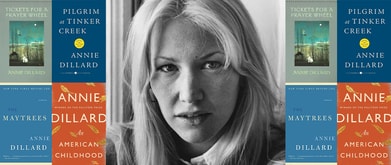 Four of Annie Dillard's books next to photo of her.