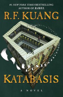 the cover of katabasis has an optical illusion staircase in the style of mc escher