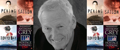 Photo of Anthony Peking next to covers of his books.