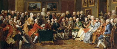 Painting of reading of Voltaire's tragedy.